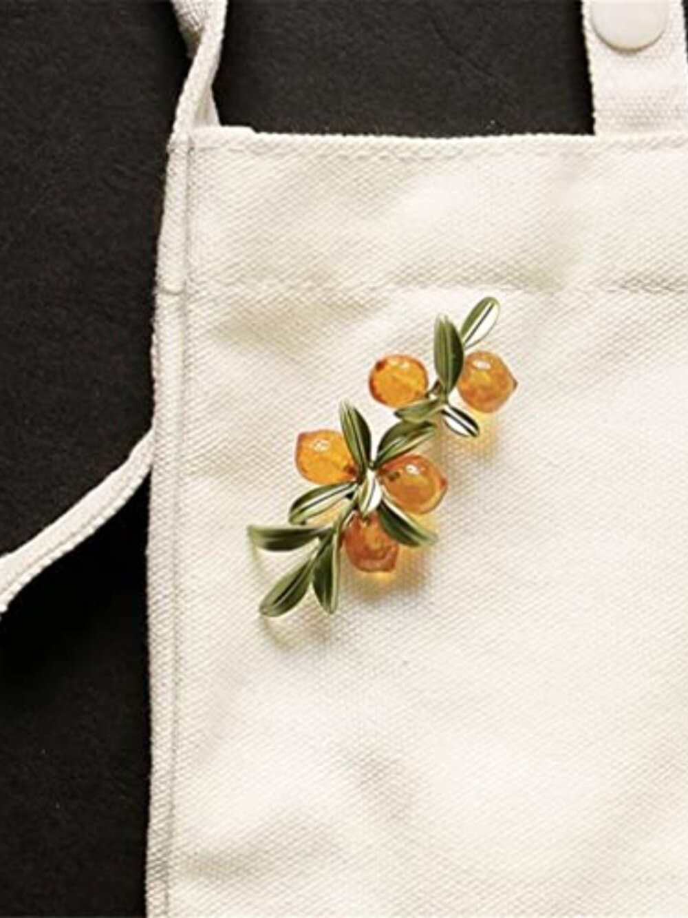 Garden Plant Buckle Brooch - Orange Berry Beads Luxury Design Glazed Plant